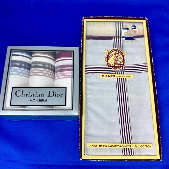Vintage Christian DIOR & Chaps Ralph Lauren Cotton Handkerchiefs - Picture 1 of 10